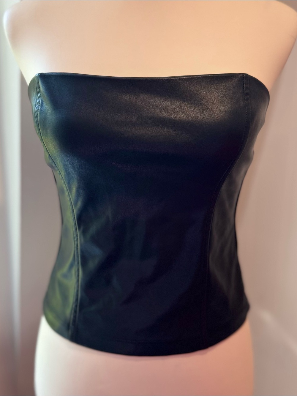 Heartloom Black Faux Leather Strapless Tube Top Corset Style Size Medium